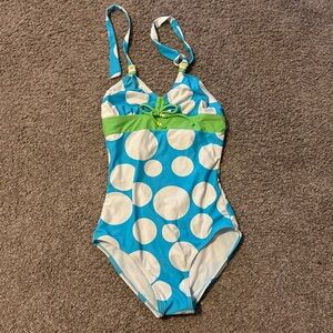 Limited Too Y2K 2000 Blue White Green Polka Dot One Piece Girls Swimsuit Summer